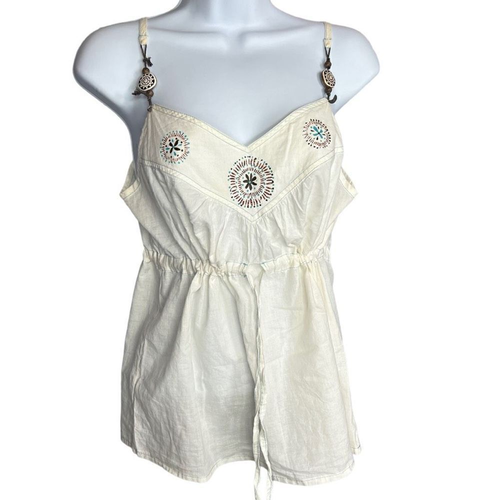 Ana Alcazar Tank Women's 38 US M Spaghetti Beading Straps Drawstring Waist White
